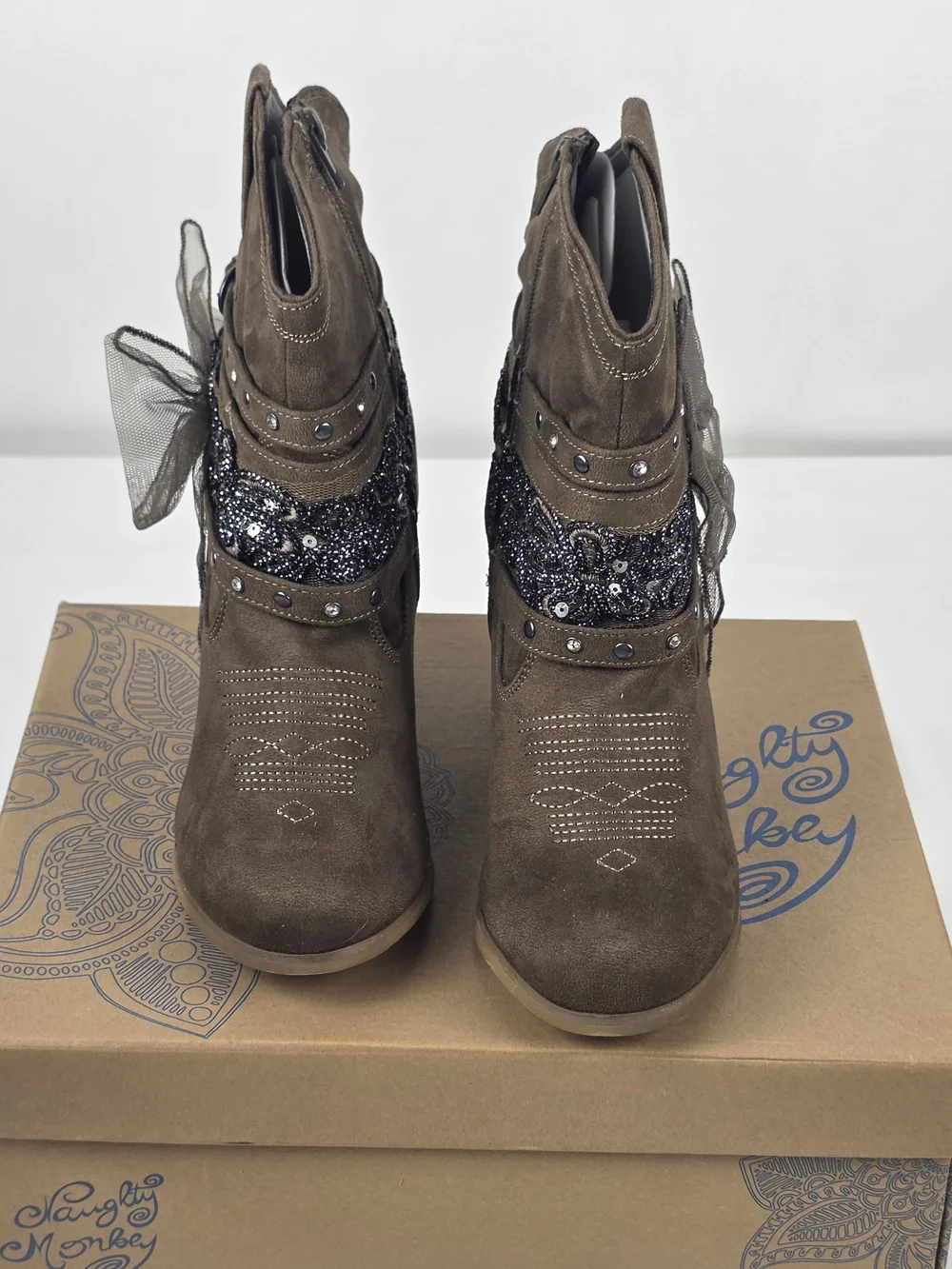 Naughty Monkey “Wilson” Western Ankle Boots – Tan Glitter Accent – Women’s 8.5 – - Picture 3 of 6